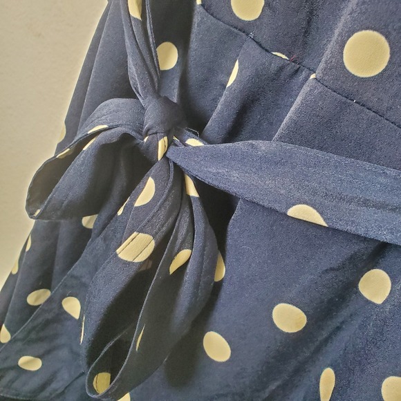 Summersalt The Wrap Navy Blue & Cream Polka Dot Short Sleeve Midi Dress Size 8 - Picture 4 of 11